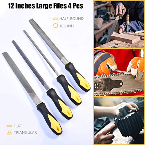 kapoua Metal File Set, Large Flat File/Half-Round File/Triangle File/Round File and 12 pcs Needle Files with Storage Bag and Steel Brush for Woodwork, Metal, Leather and Plastic - Image 2