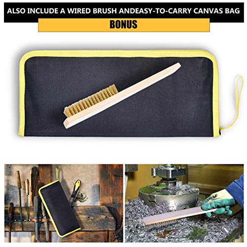 kapoua Metal File Set, Large Flat File/Half-Round File/Triangle File/Round File and 12 pcs Needle Files with Storage Bag and Steel Brush for Woodwork, Metal, Leather and Plastic - Image 4