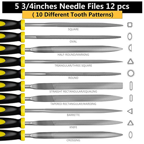 kapoua Metal File Set, Large Flat File/Half-Round File/Triangle File/Round File and 12 pcs Needle Files with Storage Bag and Steel Brush for Woodwork, Metal, Leather and Plastic - Image 3