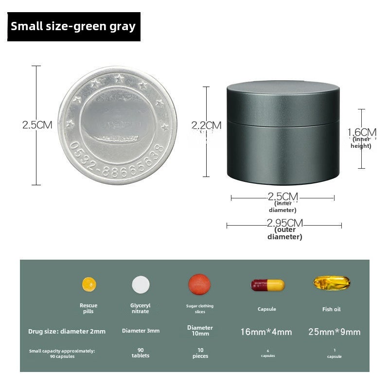 صندوق دواء صغير مصنوع من سبائك الألومنيوم المصغري والإبداعي، محمول، مصقول، مغلق ومائي، مضاد للتعرض للرطوبة، صندوق تخزين، وعاء شاي للسفر (لون أخضر رمادي) - Image 1