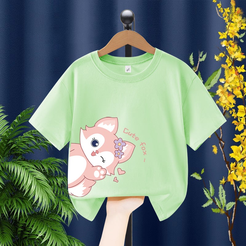 Girls Short-Sleeved T-Shirt Kitten Printed Children'S Loose Breathable Top Girls Cotton Casual Children'S Wear - Image 1