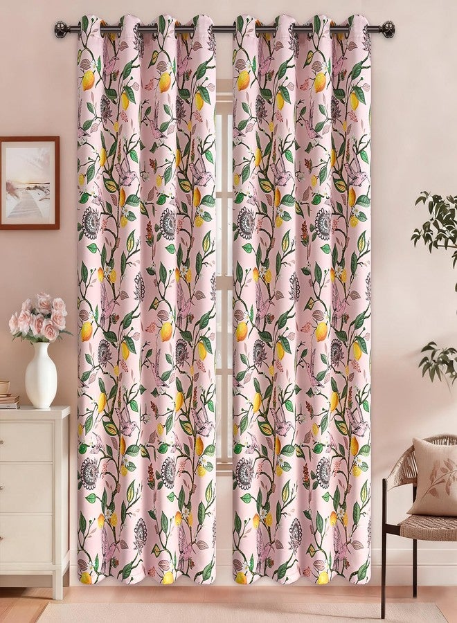 FRAMICS 100% Blackout Curtains for Bedroom Floral Curtains for Living Room 84 Inches Long, Luxury Patterned Pink Curtain for Girls Room Lemon Hummingbird Grommet Thermal Insulated Drapes, 2 Panels - Image 2