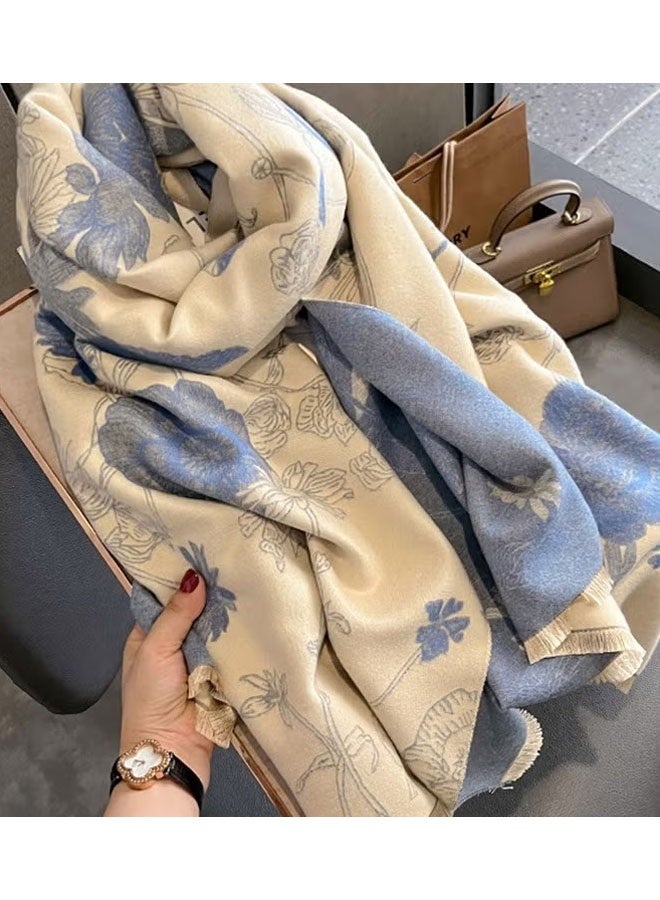 آي إس آي وشاح نسائي دافئ، شال من الكشمير الصناعي مع شرابة، وشاح مطبوع على الوجهين، وشاح عصري، وشاح مربع، شال، ملابس خارجية للخريف والشتاء - Image 3