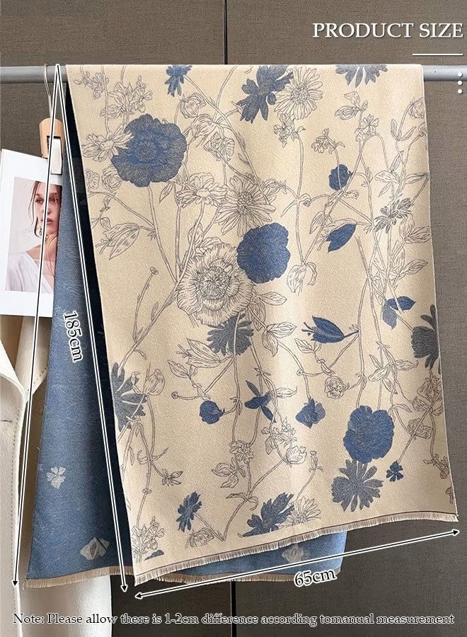 آي إس آي وشاح نسائي دافئ، شال من الكشمير الصناعي مع شرابة، وشاح مطبوع على الوجهين، وشاح عصري، وشاح مربع، شال، ملابس خارجية للخريف والشتاء - Image 4