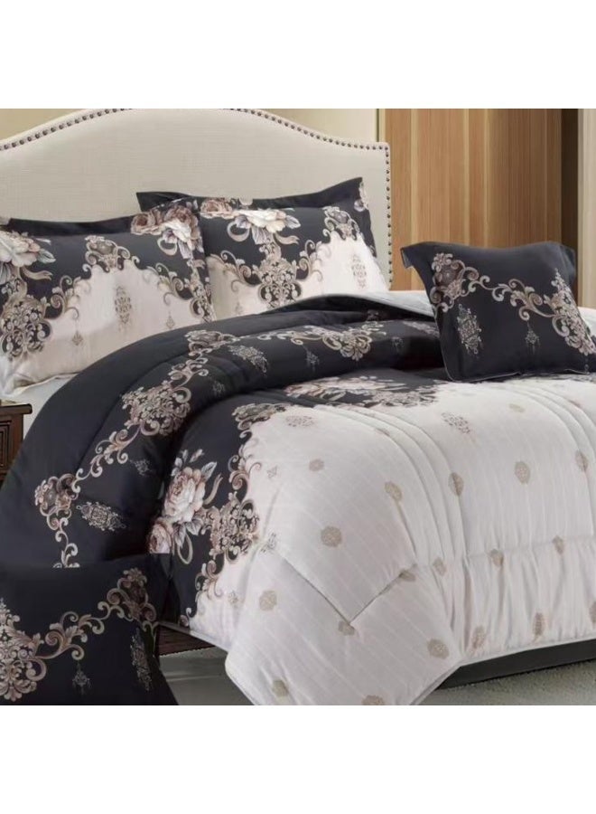 بلو سكاي مفرش سرير نفرين فندقي فاخر – طقم لحاف بحشوة 6 قطع – طقم مفارش يتكون من مفرش  بحشوة وشرشف مطاطي و 2 كيس مخدة و 2 كيس وسادة مربعة – طقم نوم ناعم ومريح - مقاس المفرش 260X240 سم - Image 4