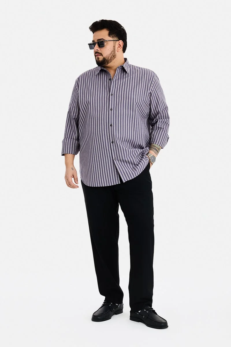 SNITCH Grey Striped Long Sleeve Regular Fit Plus Size Shirt