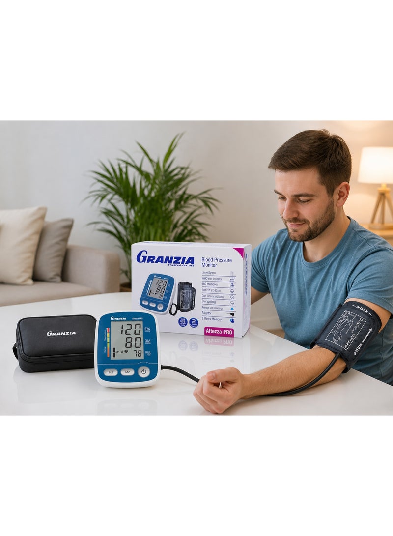  جرانزيا جهاز قياس ضغط الدم الرقمي للذراع التيتزا برو (Altezza PRO) من جرانزيا - مزود بشاحن (أدايبتور) وشاشة عرض كبيرة - لون أزرق وأبيض - Image 3