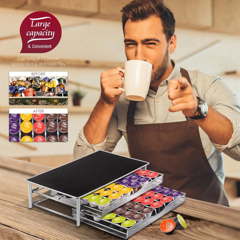 Myiosus Dolce Gusto Pod Holder - 2 Tier Coffee Capsule Storage Drawer for 72 Pods, Large Capacity Coffee Pod Organizer Rack for Kitchen Office | Anti Vibration Non Slip Surface - Black - Image 2