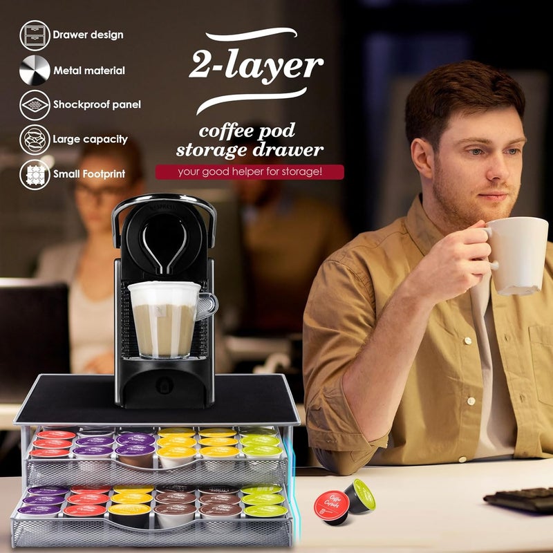 Myiosus Dolce Gusto Pod Holder - 2 Tier Coffee Capsule Storage Drawer for 72 Pods, Large Capacity Coffee Pod Organizer Rack for Kitchen Office | Anti Vibration Non Slip Surface - Black - Image 4