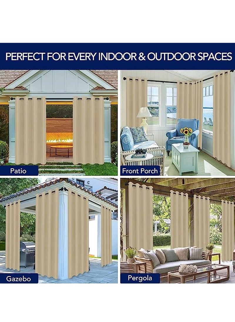 Generic - Outdoor Curtains for Patio Waterproof – Weatherproof, UV and Fade Resistant Outside Curtains for Gazebo, Front Porch, Pergola, Sun Blocking Privacy Curtain, 52 x 84 inch, 2 Panel, Beige - Image 1