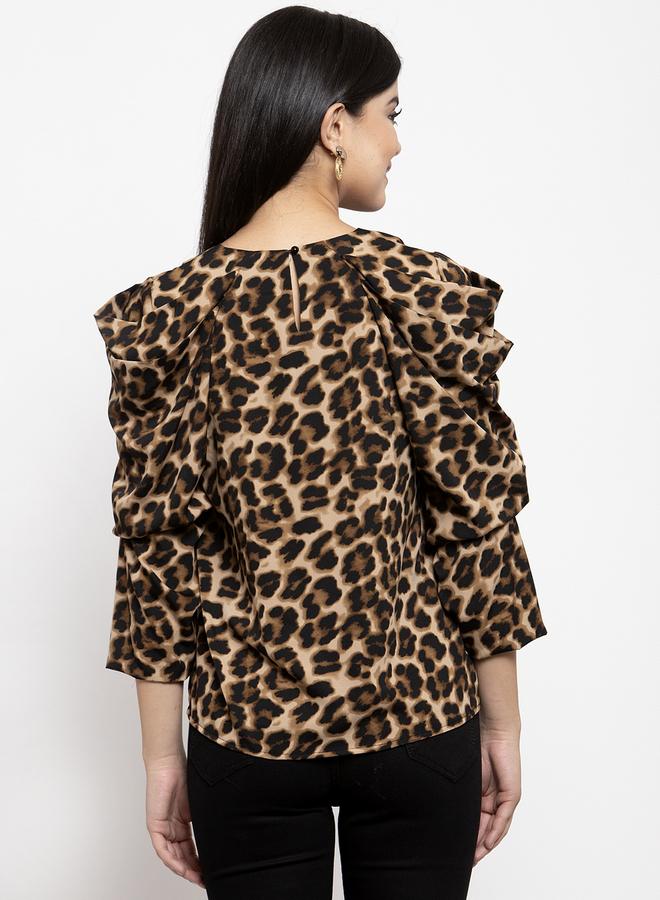 كاجوالي توب كاسوال بطبعة جلد الفهد وأكمام منفوشة - Image 3