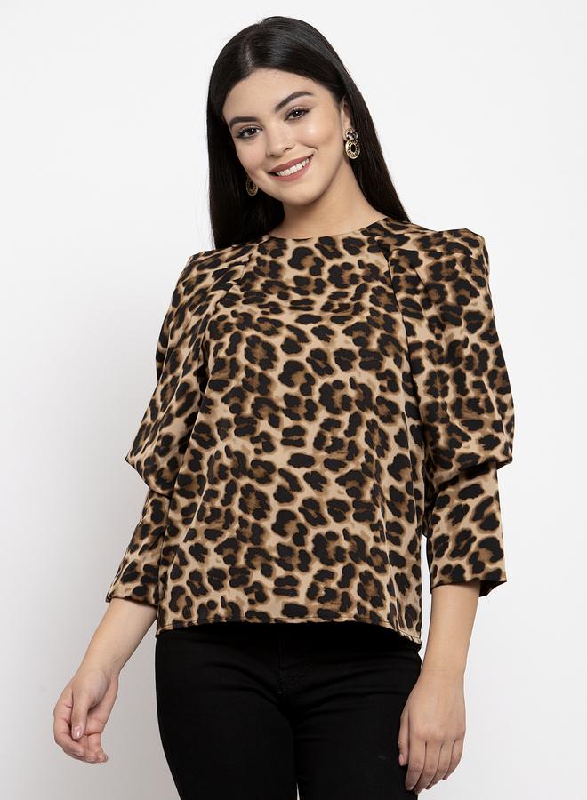 كاجوالي توب كاسوال بطبعة جلد الفهد وأكمام منفوشة - Image 2