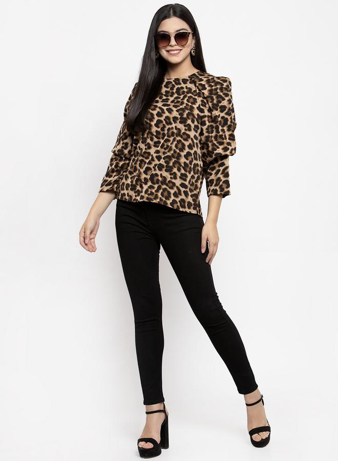 كاجوالي توب كاسوال بطبعة جلد الفهد وأكمام منفوشة - Image 1