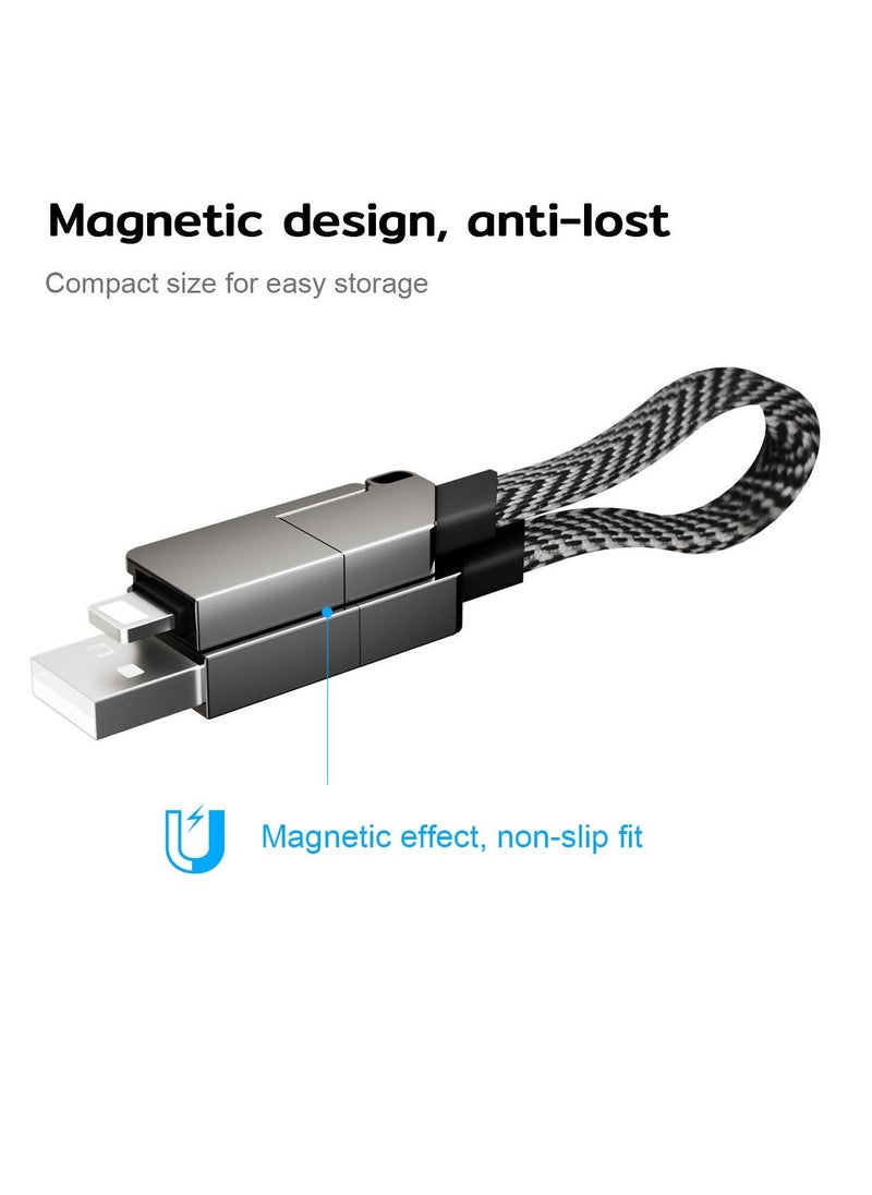 USB C Cable 60W, Fast Charging Data Sync, 4 in 1 Multi Charging Cable, Zinc Alloy Magnetic Keychain Charger Cord,Flat Braided Anti-Tangle Charger Cord Combo Lightning/Type C/USB A Ports 【5ft】  - Image 3