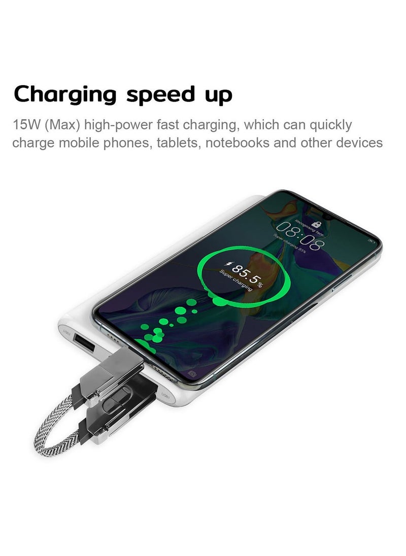 USB C Cable 60W, Fast Charging Data Sync, 4 in 1 Multi Charging Cable, Zinc Alloy Magnetic Keychain Charger Cord,Flat Braided Anti-Tangle Charger Cord Combo Lightning/Type C/USB A Ports 【5ft】  - Image 4