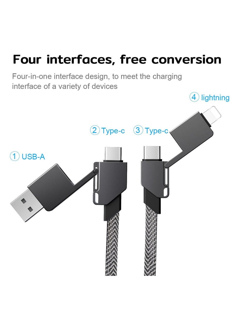 USB C Cable 60W, Fast Charging Data Sync, 4 in 1 Multi Charging Cable, Zinc Alloy Magnetic Keychain Charger Cord,Flat Braided Anti-Tangle Charger Cord Combo Lightning/Type C/USB A Ports 【5ft】  - Image 2