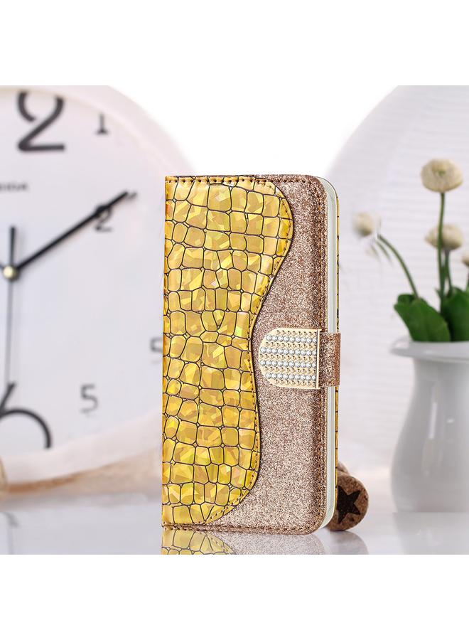 The Bros Laser Glitter Powder Matching Crocodile Texture Leather Phone Case For iPhone 14 Max