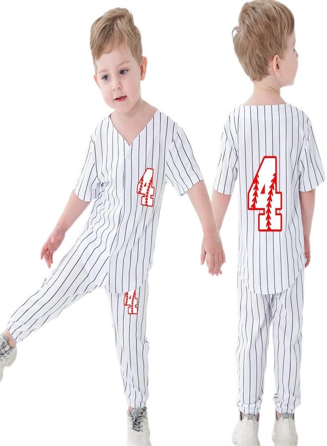 Mowbeat Baby Baseball Jersey 4 Year Old T-Shirt Pants Set Boys Birthday Baseball Shirt Jersey 4th Birthday Shirt 4 Years - Image 1