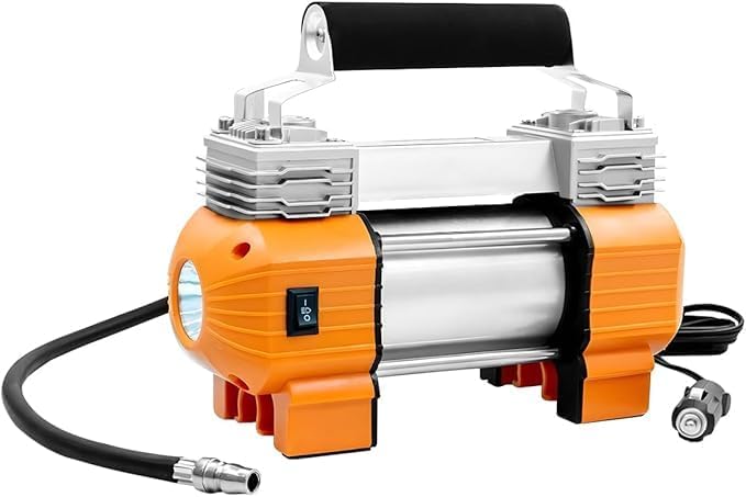 AGCCAR 2 Cylinder Air Compressor with Light, 150 PSI Max Pressure, 12V, Portable with Dual Stainless Steel Cylinders,Built-in Thermal Overload Protection, Ideal for Off-Road Tires - موطور هواء - Image 1