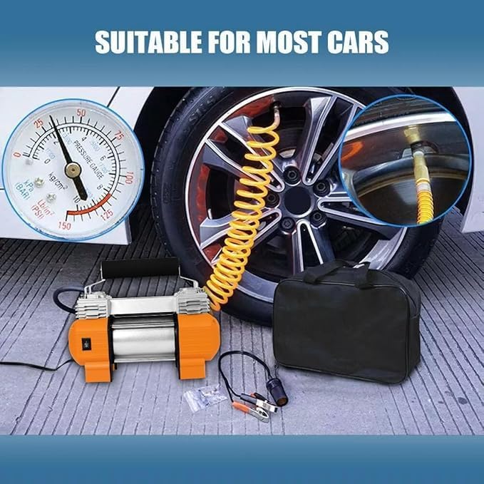 AGCCAR 2 Cylinder Air Compressor with Light, 150 PSI Max Pressure, 12V, Portable with Dual Stainless Steel Cylinders,Built-in Thermal Overload Protection, Ideal for Off-Road Tires - موطور هواء - Image 3