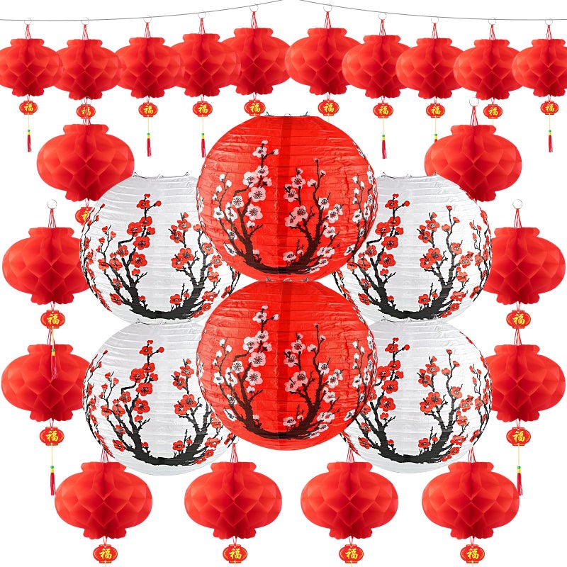 KaTiSeMo 26 Pcs Hibachi Party Decorations Contains 6 Japanese Lanterns with Cherry Blossom Patterns 20 Chinese Red Lanterns for Chinese New Year Home Restaurant Hibachi Party Japanese Restaurant - Image 2