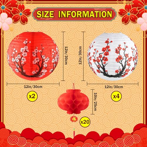 KaTiSeMo 26 Pcs Hibachi Party Decorations Contains 6 Japanese Lanterns with Cherry Blossom Patterns 20 Chinese Red Lanterns for Chinese New Year Home Restaurant Hibachi Party Japanese Restaurant - Image 3