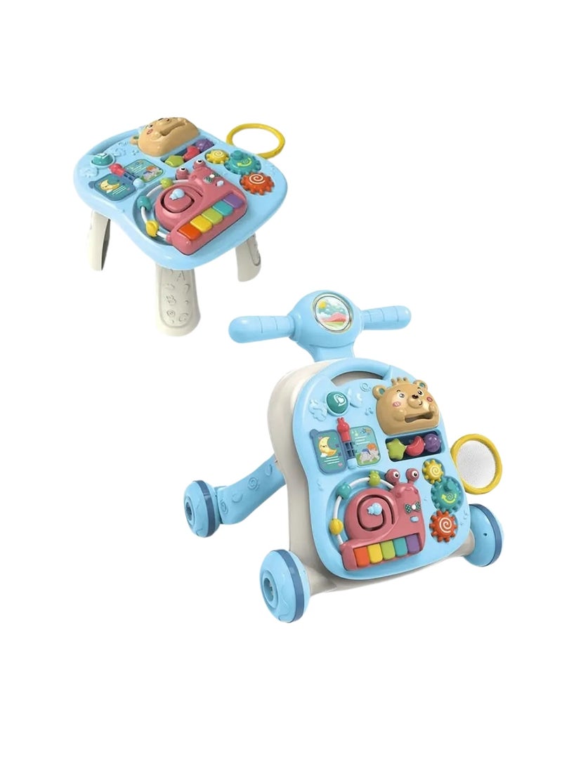 Moms Magic Multifunctional 3-in-1 Baby Walker with Play Piano & Game Table - Perfect for Infants & Toddlers (7 Months to 3 Years) Blue - Image 1
