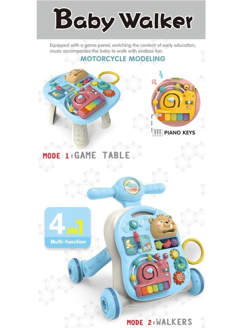 Moms Magic Multifunctional 3-in-1 Baby Walker with Play Piano & Game Table - Perfect for Infants & Toddlers (7 Months to 3 Years) Blue - Image 3
