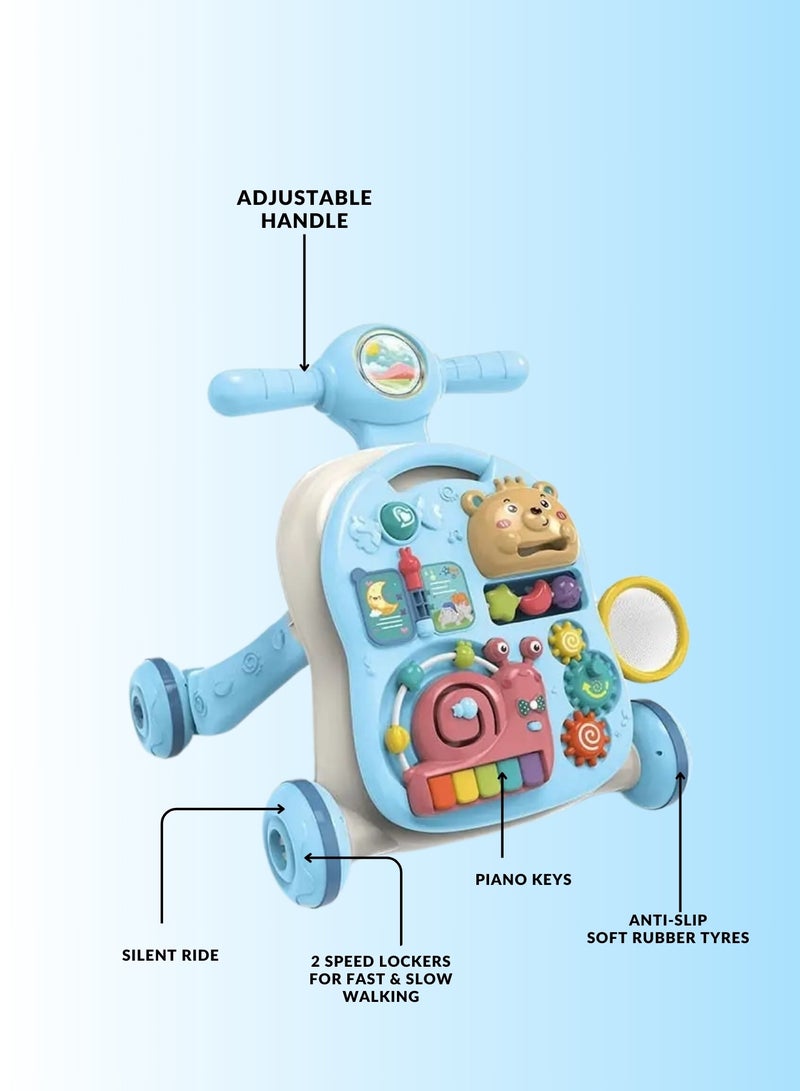 Moms Magic Multifunctional 3-in-1 Baby Walker with Play Piano & Game Table - Perfect for Infants & Toddlers (7 Months to 3 Years) Blue - Image 4