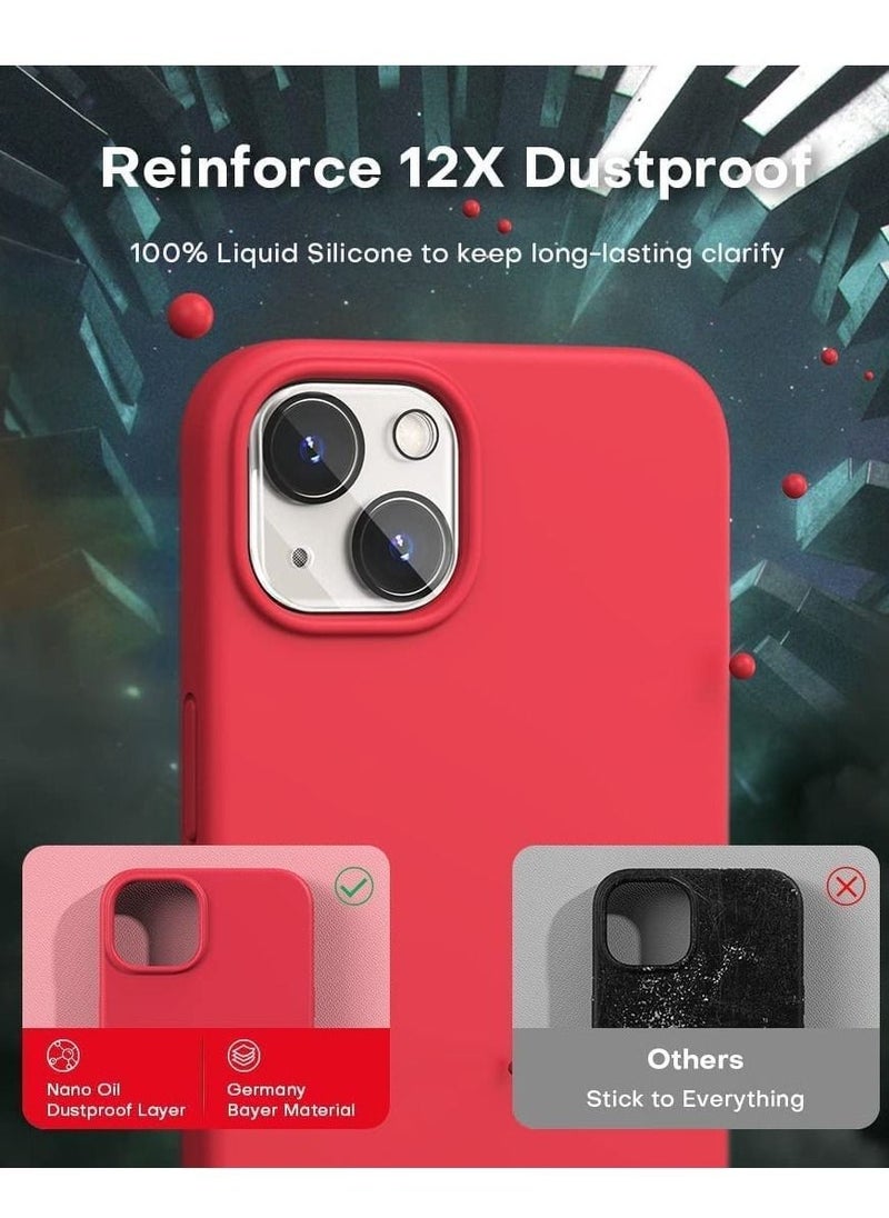 [5 in 1] Designed for IPhone 14 PLUS Case, with 2 Pack Screen Protector + 2 Pack Camera Lens Protector, Liquid Silicone Phone Case IPhone 14 PLUS, [Anti-Scratch] [Drop Protection], Red - Image 3