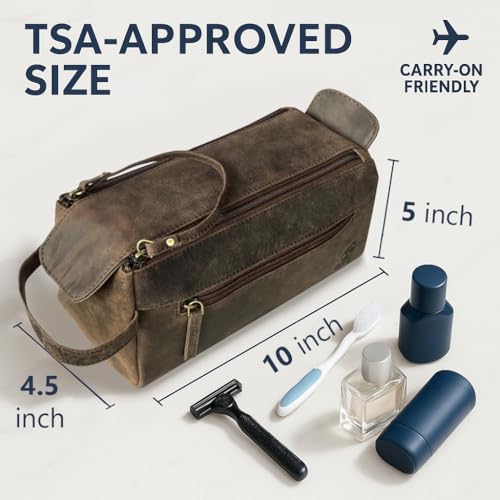 RUSTIC TOWN Buffalo Leather Toiletry Bag : Vintage Travel Shaving & Ditty Kit : for Toiletries, Cosmetics & More : Spacious Interior & Waterproof Lining : Compact, Fits Easily in Luggage - Image 2