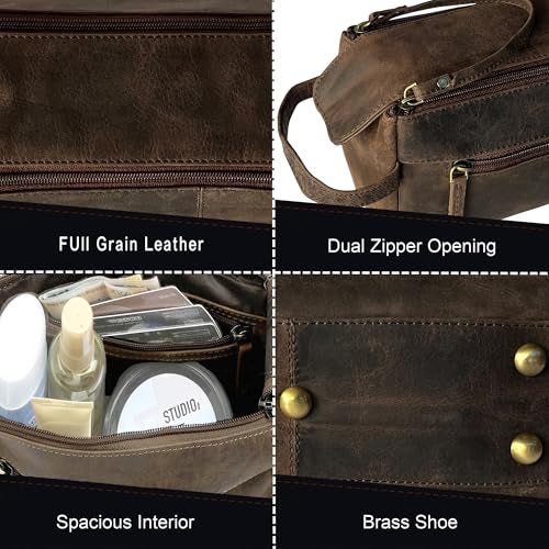 RUSTIC TOWN Buffalo Leather Toiletry Bag : Vintage Travel Shaving & Ditty Kit : for Toiletries, Cosmetics & More : Spacious Interior & Waterproof Lining : Compact, Fits Easily in Luggage - Image 3