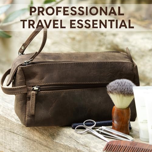 RUSTIC TOWN Buffalo Leather Toiletry Bag : Vintage Travel Shaving & Ditty Kit : for Toiletries, Cosmetics & More : Spacious Interior & Waterproof Lining : Compact, Fits Easily in Luggage - Image 5
