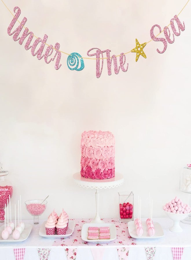 MonMon & Craft Under the Sea Banner/Mermaid Theme Baby Shower Birthday Wedding Engagement Party Decor/Ocean World Sign 1st Birthday Party Decorations - Pink Glitter - Image 3