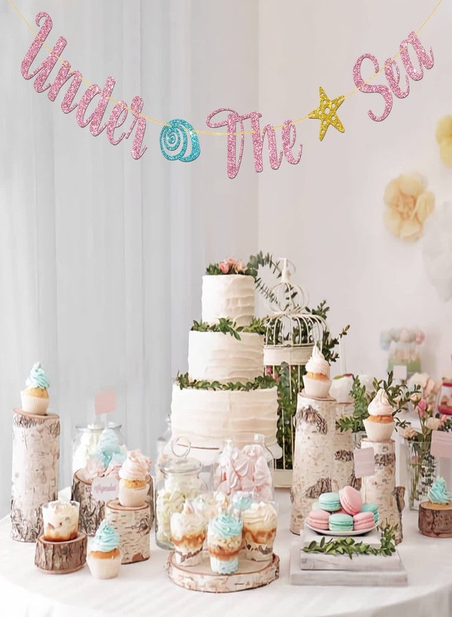 MonMon & Craft Under the Sea Banner/Mermaid Theme Baby Shower Birthday Wedding Engagement Party Decor/Ocean World Sign 1st Birthday Party Decorations - Pink Glitter - Image 5