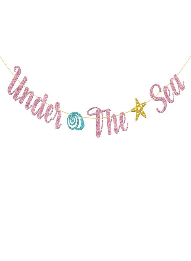 MonMon & Craft Under the Sea Banner/Mermaid Theme Baby Shower Birthday Wedding Engagement Party Decor/Ocean World Sign 1st Birthday Party Decorations - Pink Glitter - Image 1