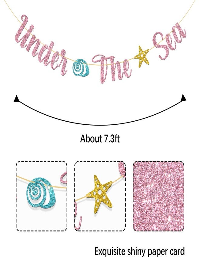 MonMon & Craft Under the Sea Banner/Mermaid Theme Baby Shower Birthday Wedding Engagement Party Decor/Ocean World Sign 1st Birthday Party Decorations - Pink Glitter - Image 2