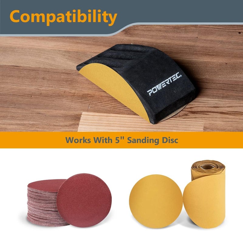 POWERTEC كتلة صنفرة يدوية لأعمال النجارة أداة صنفرة من رغوة EVA للاستخدام مع قرص صنفرة 5 بوصة، كتلة صنفرة لهيكل السيارة، الفن، الحرف، الجدران الجافة، الخشب، استعادة الأثاث (71724) - Image 3