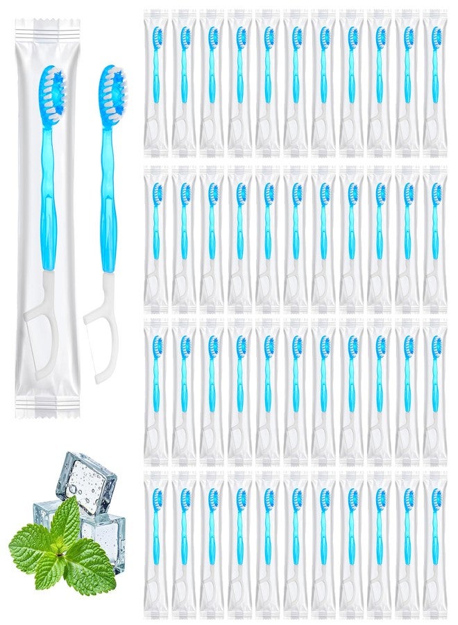 Xosjska 50 Pack Individually Packaged Disposable Travel toothbrushes with Toothpaste 5-in-1 Portable Pre-Pasted Travel Toothbrush isposable Toothbrushes with Toothpaste Tongue Scraper Floss Pick - Image 1