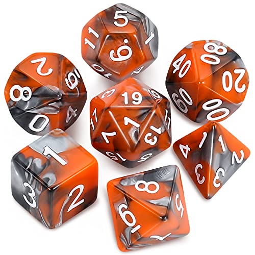 QMAY DND Dice Set DD Polyhedral Dice 7 Pcs for Dungeons and Dragons Candy Orange and Black - Image 1