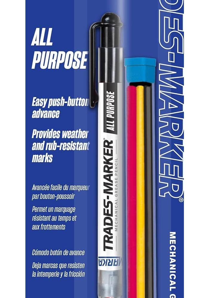 Markal 96000 Trades Marker with 5 Assorted Colors and Holder - Mechanical Grease Pencil - Image 1
