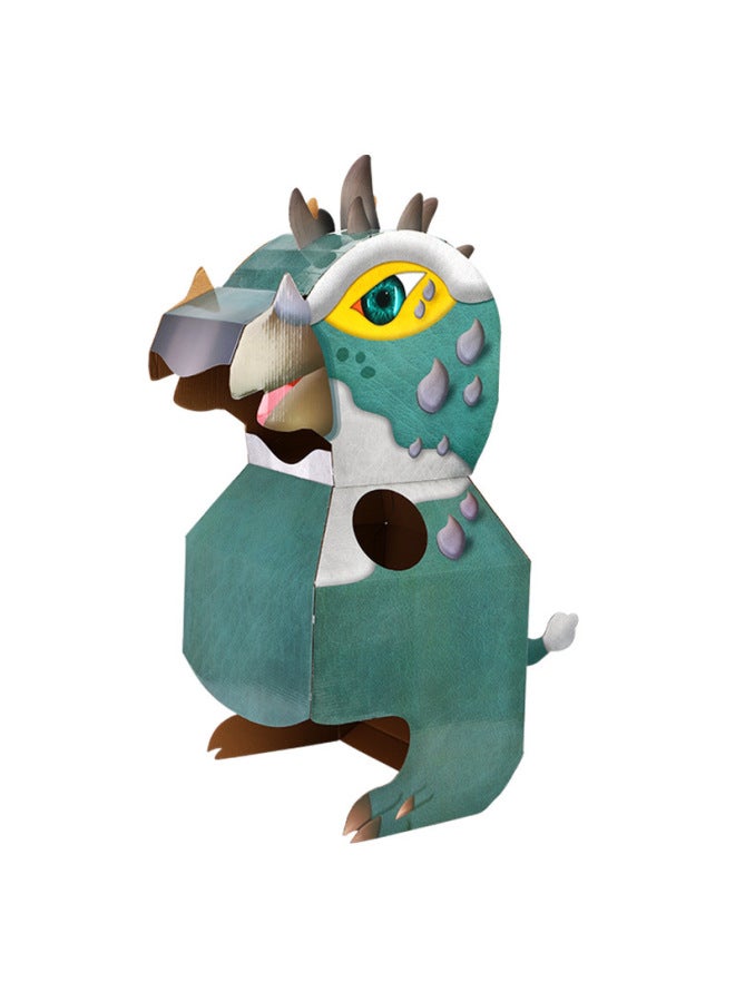 ديناصور DIY صنع الأطفال لوحة كرتونية ديناصور كرتون يمكن ارتداؤها DIY رياض الأطفال تطوير الذكاء ورقة قذيفة لعبة - اللون: أزرق - Image 5