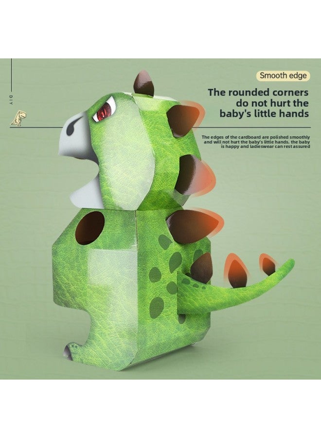 ديناصور DIY صنع الأطفال لوحة كرتونية ديناصور كرتون يمكن ارتداؤها DIY رياض الأطفال تطوير الذكاء ورقة قذيفة لعبة - اللون: أزرق - Image 2