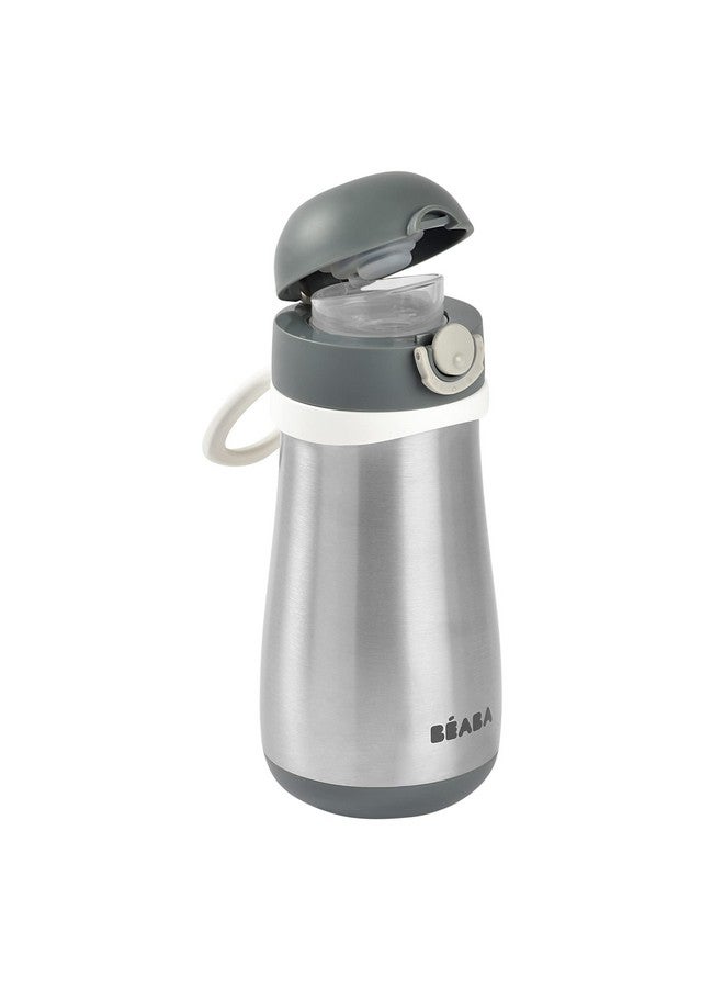 بيابا زجاجة مياه معزولة من الفولاذ المقاوم للصدأ من بيبا للأطفال، زجاجة مياه للأطفال، ترمس للأطفال الصغار مع فوهة مقاومة للانسكاب وغطاء مغلق، مثالية للسفر، (لون فحمي) - Image 1