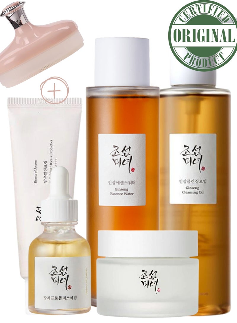 Beauty of Joseon Infinite Hydration Collection Pack For Natural Glow & Face Scrubber - Ginseng Cleansing Oil, Ginseng Essence Water, Glow Serum, Dynasty Cream, & Sunscreen Rice + Probiotics SPF50+ PA++++ 410ml - Image 2