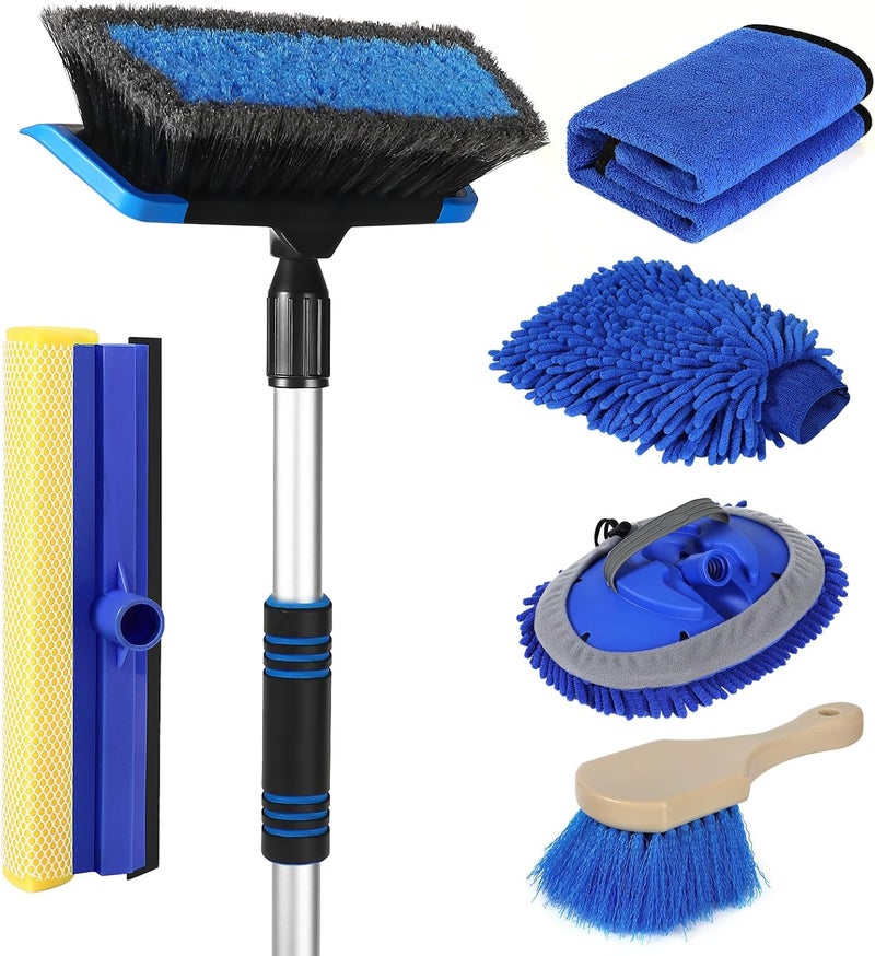 Wontolf 62'' Car Wash Brush with Long Handle, Scratch-Free Soft Bristles Sturdy Car Wash Mop Kit, Complete Car Cleaning Brush Kit Wash Mitt Towel Windshield Squeegee Wheel Tire Brush for Car Truck RV - Image 1