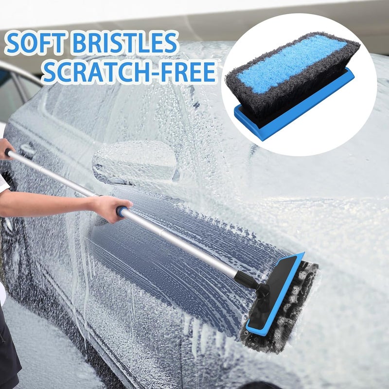 Wontolf 62'' Car Wash Brush with Long Handle, Scratch-Free Soft Bristles Sturdy Car Wash Mop Kit, Complete Car Cleaning Brush Kit Wash Mitt Towel Windshield Squeegee Wheel Tire Brush for Car Truck RV - Image 2