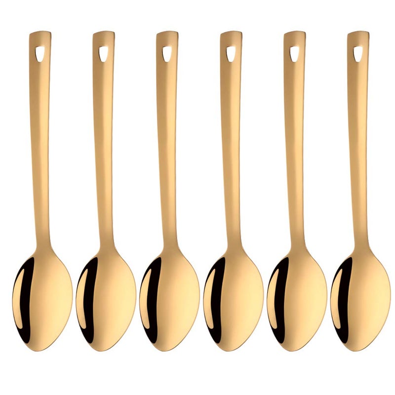 Stainless Steel Serving Spoons Long Handle Flatware Set of 6 Large Metal Kitchen Serving Tablespoons for Buffet Banquet 13Inch Gold