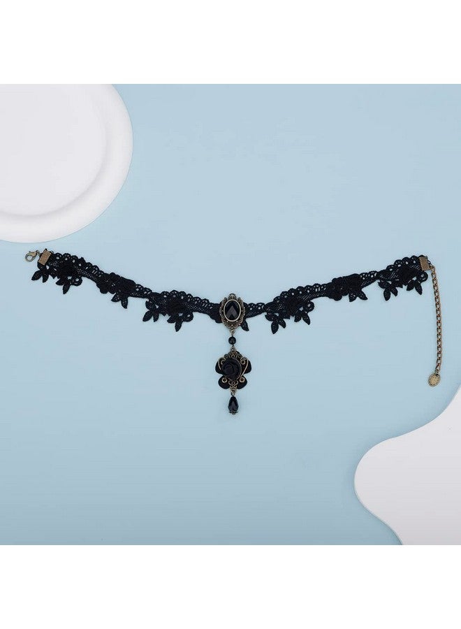Denifery Gothic Black Lace Choker Necklaces Crystal Collar Choker Jewelry Adjustable For Women (Style 3) - Image 5