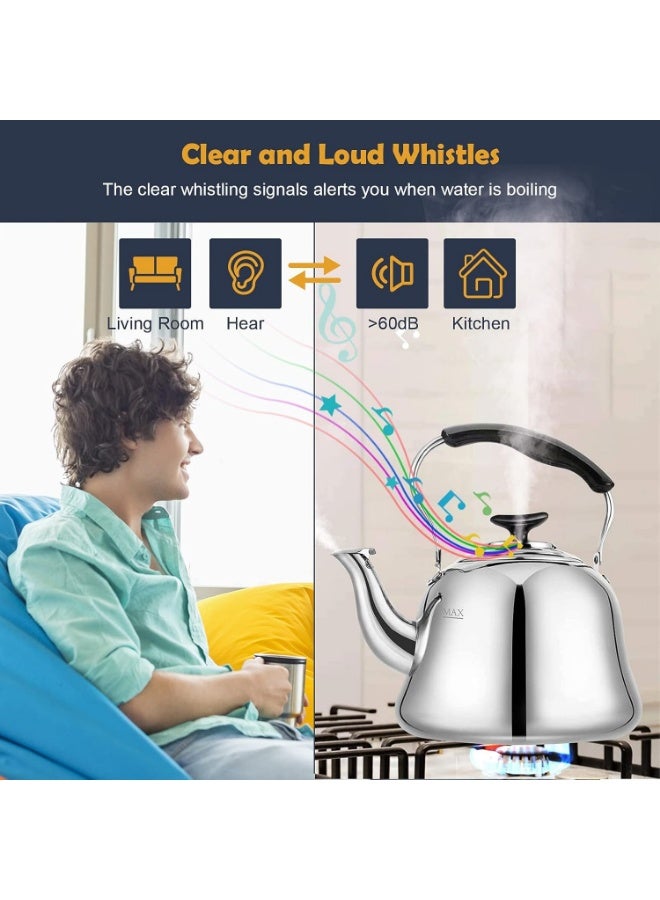 KITCHENOO Tea Kettle Stovetop Whistling Teakettle ClassicTeapot Stainless Steel Tea Pots for Stove Top with Heat-resistant Folding Handle Mirror Finish, 1.5 liters - Image 5